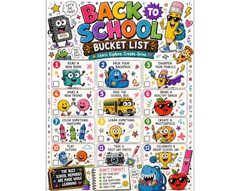 Back to School Bucket List Printable for Kids | School Activity Checklist | First Week of School Fun | Instant Download PDF
