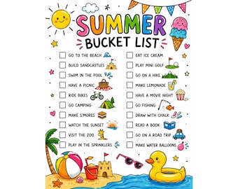 Lista de actividades de verano para niños (imprimible) / Lista de verificación de actividades de verano / Descarga instantánea en PDF / Diversión en vacaciones / Actividad para la escuela en casa