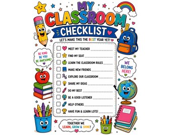 My Classroom Checklist Printable, Back to School Activity, First Day of School, Classroom Checklist, Instant Download PDF