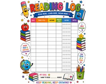 Reading Log Printable | Kids Reading Tracker | Book Log | Reading Journal | Homeschool Printable | Classroom Reading Sheet PDF
