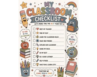 My Classroom Checklist Printable | Back to School Checklist | Classroom Routine | First Day of School | Homeschool Printable PDF