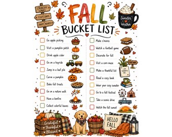 Lista de actividades de otoño para niños (imprimible), lista de cosas que hacer en otoño, lista de actividades de otoño para niños, lista de verificación de otoño para la familia, descarga instantánea en PDF.