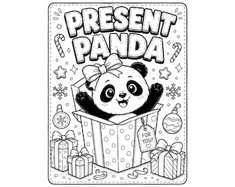 Página para colorear de Navidad con un panda para niños / Lindo panda navideño para imprimir / Hoja para colorear de animales navideños / Descarga instantánea en PDF / Hazlo tú mismo