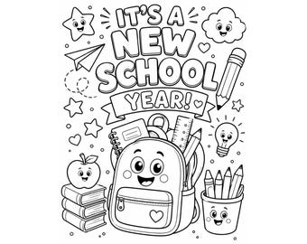 It's a New School Year Coloring Page, Back to School Coloring Sheet, First Day of School Printable, Instant Download PDF