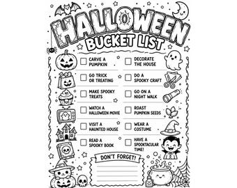 Página para colorear de la lista de cosas que hacer en Halloween para niños / Hoja de actividades imprimible de Halloween / Lista de tareas de Halloween / Página para colorear de otoño en PDF