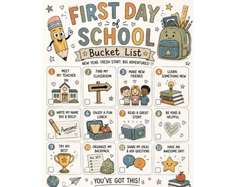 First Day of School Bucket List Printable | Back to School Activity for Kids | Classroom Checklist | Homeschool PDF Download