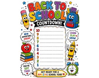 Back to School Countdown Printable, First Day of School Countdown, Kids School Activity, Classroom Printable, Instant Download PDF