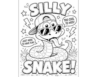 Dibujo para colorear de serpientes graciosas para niños / Lámina para colorear de serpientes divertidas / Imprimible de reptiles adorables / Actividad genial sobre serpientes / Descarga en PDF para educación en casa
