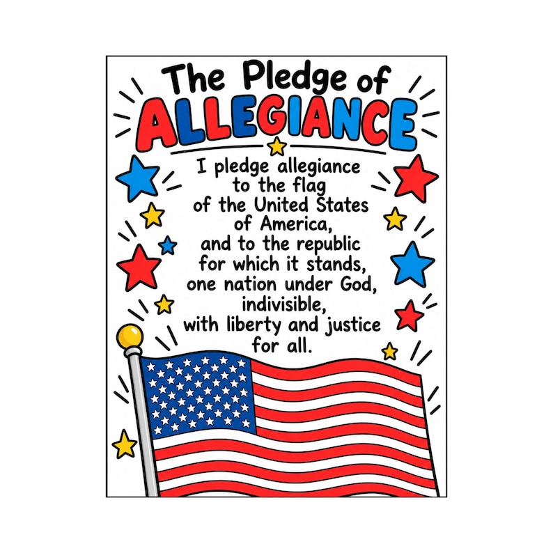 Students Reciting Pledge Pledge of Allegiance Printable Poster, American Flag Classroom Decor ...