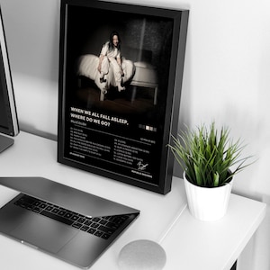 Wanneer we allemaal in slaap vallen, waar gaan we heen poster, albumhoes print, Billi Eilli muurkunst, cadeau fan