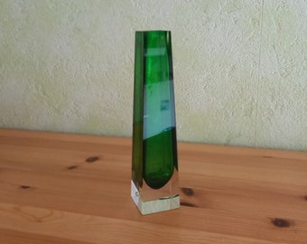 Vintage slim green crystal vase