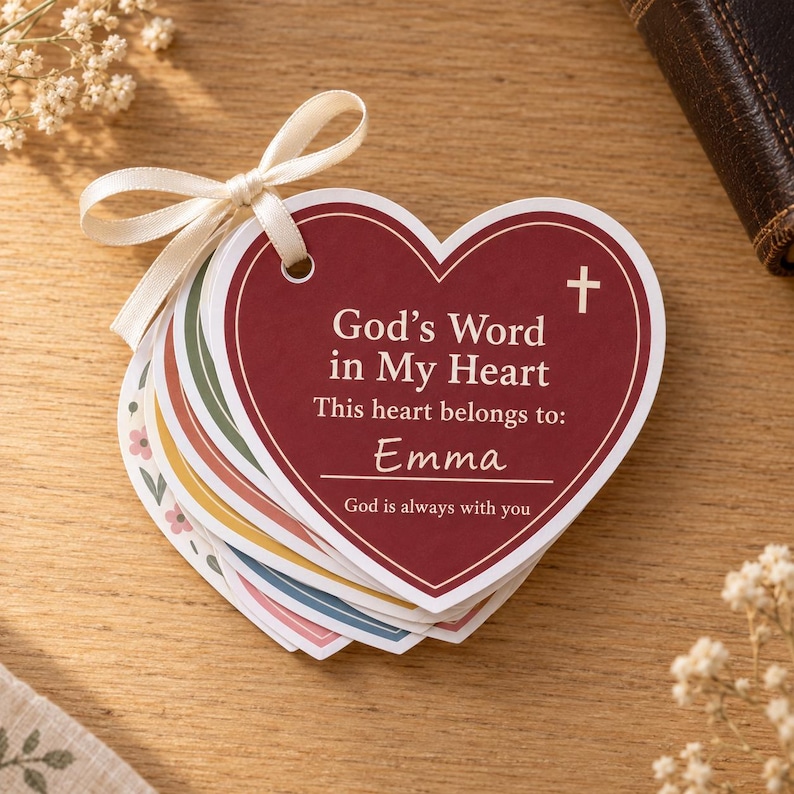 Bible Verse Cards for Kids Printable, Scripture Memory Hearts ...
