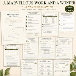 May include: A 12-page youth lesson kit titled A Marvellous Work and a Wonder, featuring Come, Follow Me 2026 study materials for Isaiah 13-14, 22, 24-30, and 35. The kit includes printed lesson plans, discussion cards, and activity worksheets.