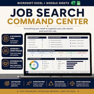 Job Search Tracker Spreadsheet | Job Search Command Center | Interview Prep Networking CRM Offer Comparison Excel Google Sheets