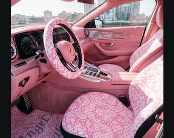 Fundas para asientos de coche con estampado de encaje rosa — Protectores de asientos delanteros de poliéster
