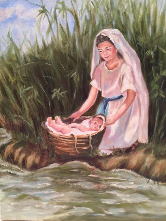 Moses and Miriam in the Bullrushes Biblical Art 14x18 Baby Etsy