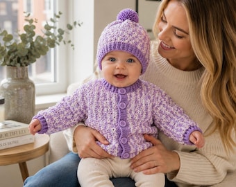 Patrón de cárdigan y gorro de bebé a crochet en PDF, patrón de suéter de bebé a crochet, cárdigan para bebé, gorro a juego, descarga instantánea, buen regalo