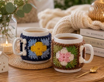 Patrón PDF para funda de taza de ganchillo, patrón de funda de taza cuadrada estilo abuela, funda para taza de café, regalo para principiantes en ganchillo, descarga instantánea.