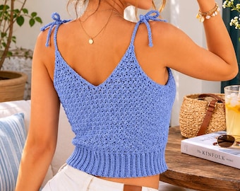 Patrón de top de tirantes de ganchillo en PDF, patrón de top de verano de ganchillo, camisola con tirantes ajustables, tallas XS-5XL, top de ganchillo fácil.