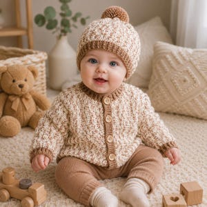 Baby Crochet Cardigan & Hat Pattern PDF, Crochet Baby children Sweater Pattern, Infant Cardigan, Matching Hat, Instant Download, Good Gift