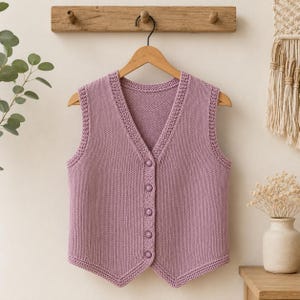 Patrón PDF para chaleco de punto de verano / Patrón de chaleco de punto con cuello en V y botones para mujer / Cárdigan sin mangas / Camiseta de tirantes de punto grueso / Tallas S-XL