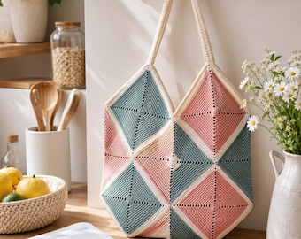 Patrón de bolso de ganchillo en PDF, bolso de retazos estilo abuela, bolso de compras, patrón de bolso de playa a ganchillo, descarga instantánea.