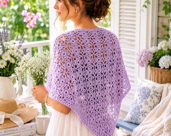 Patrón de chal floral de verano a crochet en PDF, patrón de chal de encaje a crochet, chal con motivo floral, chal triangular, descarga instantánea, regalo para hacer tú mismo