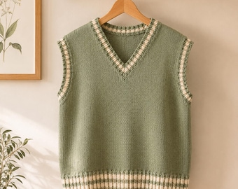 Patrón de punto para chaleco clásico con cuello en V en formato PDF, patrón de chaleco de punto para mujer, top de punto sin mangas, patrón de punto de nivel intermedio