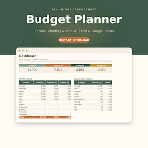 Ultimate Budget Planner Spreadsheet | Excel & Google Sheets | Monthly / Annual, Savings Goals, Debt / Net Worth Tracker, Bills, 5 Languages