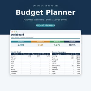 Budget Planner Spreadsheet | Excel & Google Sheets | Monthly Expense Tracker, Multi-Currency, 5 Languages, Auto Dashboard, Instant Download
