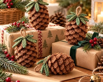 Crochet Pine Cone Pattern PDF | Realistic Pinecone Ornament | Rustic Christmas Home Decor | Woodland Crochet Ornament | Instant Download