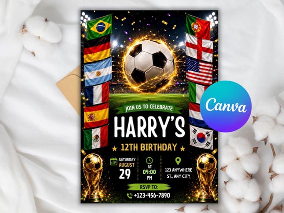 World Cup Birthday Invitation | Soccer Stadium Watercolor (Digital or 5x7in Print)