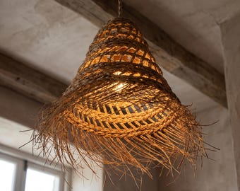 Paralume a sospensione Halfa intrecciato a mano | Lampada a sospensione in erba Alfa naturale | Illuminazione boho tunisina fatta a mano | Arredamento sostenibile per la casa