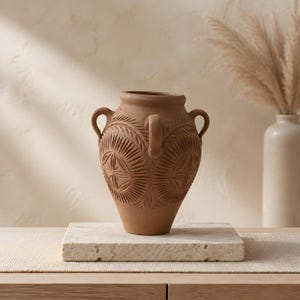Large Terracotta Vase, Handmade Clay Vase, Boho Ceramic Decor, Rustic Pottery Vase, Mediterranean Home Decor, Pampas Vase