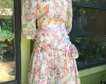 1980s Nina Piccalino sheer floral lace dress.