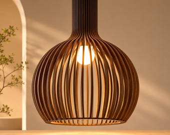 Lámpara colgante de madera, lámpara colgante escandinava de madera, lámpara de techo tipo araña Japandi, iluminación Wabi Sabi para comedor e isla de cocina.