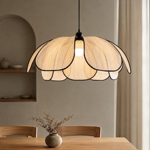 Blommig pendellampa, dubbelskiktad kronbladshängande lampa, modern taklampa, köksöbelysning, Japandi Wabi Sabi-dekor