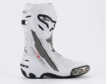 Alpinestars Leather Motorcycle Racing Shoes - White Black Sportbike Road Racing Boot