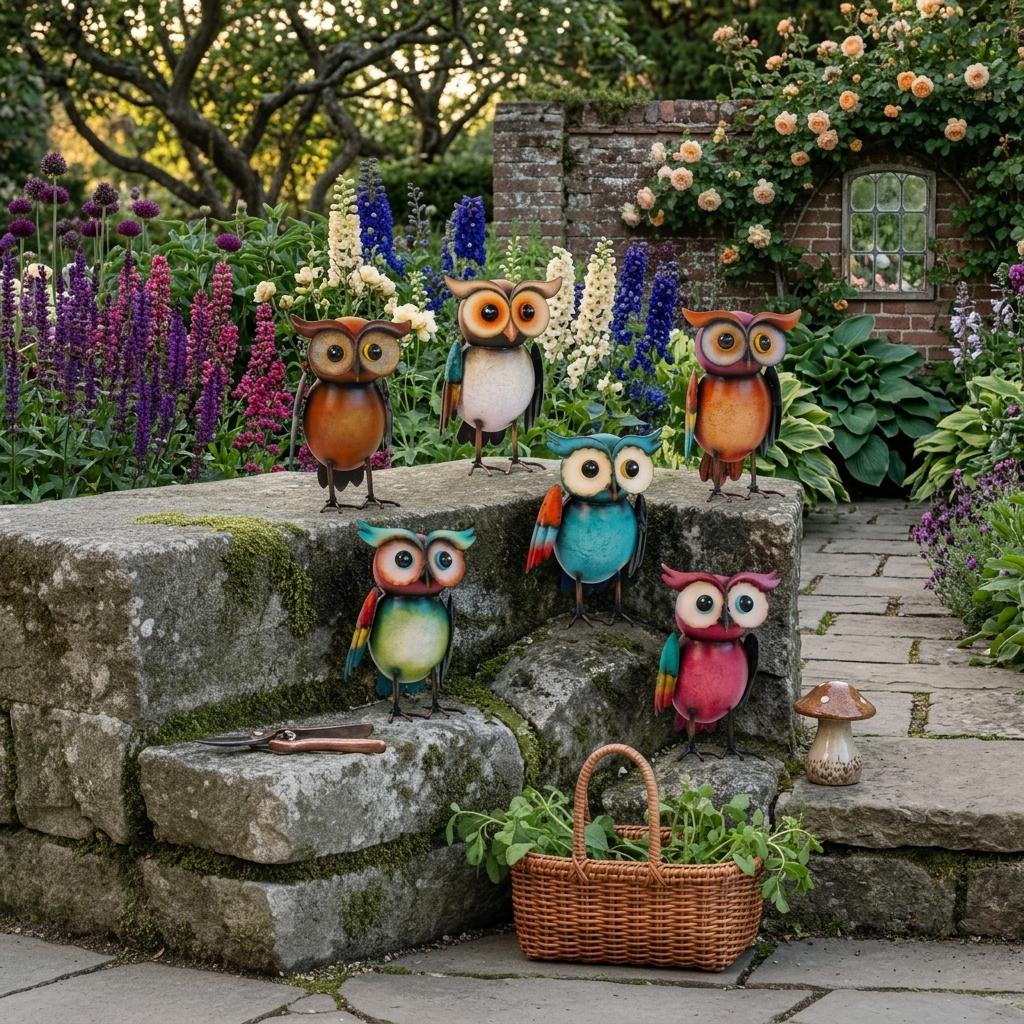 Handcrafted Metal Owl Sculpture, Vibrant Garden Ornament for Outdoor Yard and Patio Decor