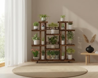 Holz Blumenständer Indoor Outdoor | .Hochwertiges Pflanzenregal | Blumentopf Etagere | Übertopf aus Kiefernholz