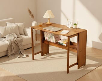 Escritorio plegable de bambú / Mesa pequeña para ordenador / Escritorio de estudio para estudiantes / Escritorio para oficina en casa / Mesita de noche / Escritorio para portátil que ahorra espacio