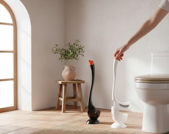 Cepillo de baño con forma de cisne y soporte / Cepillo de limpieza de baño con mango largo / Limpiador de inodoro con diseño de dibujos animados / Cepillo de baño con cerdas densas