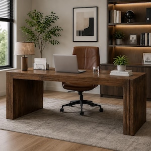 Extra Long Two Person Desk, Minimalist Wood Grain Office Table