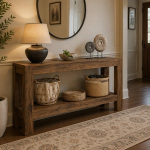 Farmhouse Console Table, Rustic Wood Entryway Table with Shelves