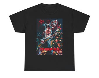 Grafische Terriër T-shirt kersthorrorfilm, uniseks zwaar katoenen T-shirt
