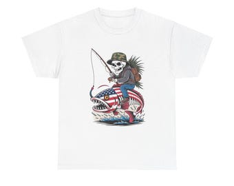 アメリカ国旗柄フィッシングTシャツ（ユニセックス、厚手コットン）