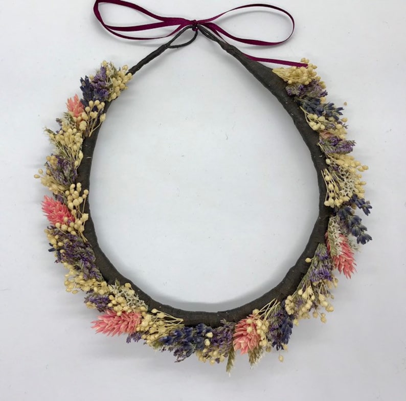 Real dried flower crown with pink,purple and cream real flowers