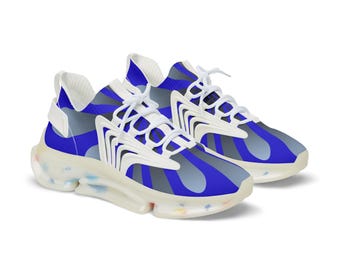 Blue Wave Pattern Men's Mesh Sneakers | Athletic Streetwear