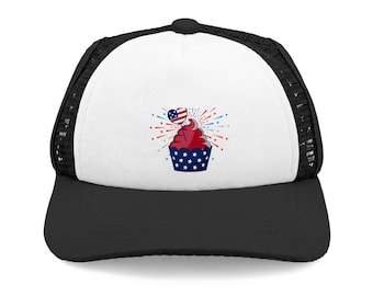 Gorra de camionero con diseño de cupcake patriótico para perro / Estrellas del 4 de julio de EE. UU.
