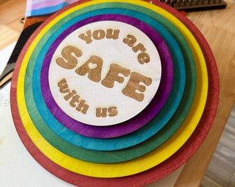Pride Rainbow Circle Door Art - Customizable Text (11.5" wood)